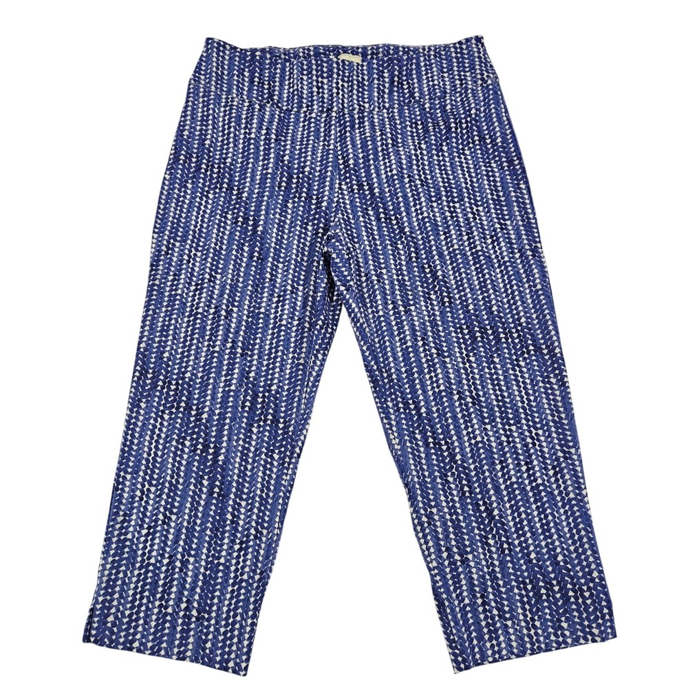 Zac & Rachel Blue White Geometric Print Crop Pants Womens 14 Pull On Capris
